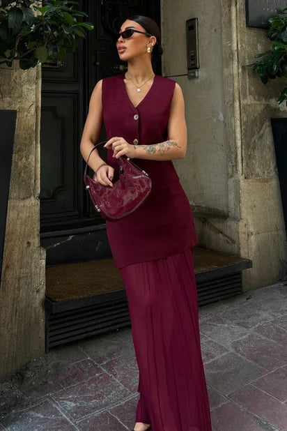 Burgundy Long Skirt Set